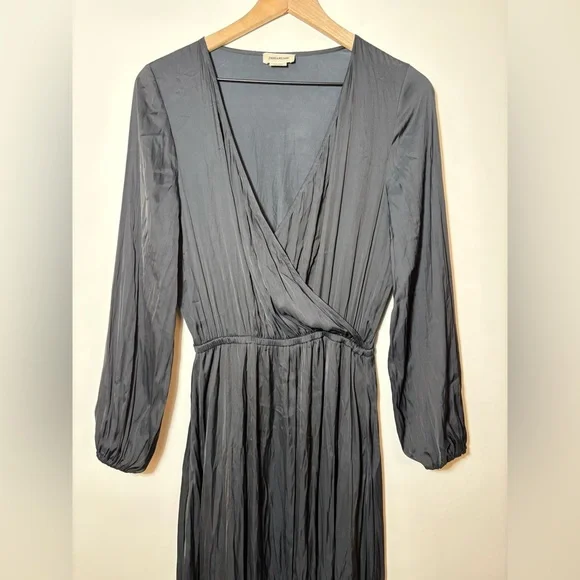 Zadig & Voltaire Black Long Wrap Maxi Evening Long Sleeve Satin Dress Size SM - Picture 3 of 9